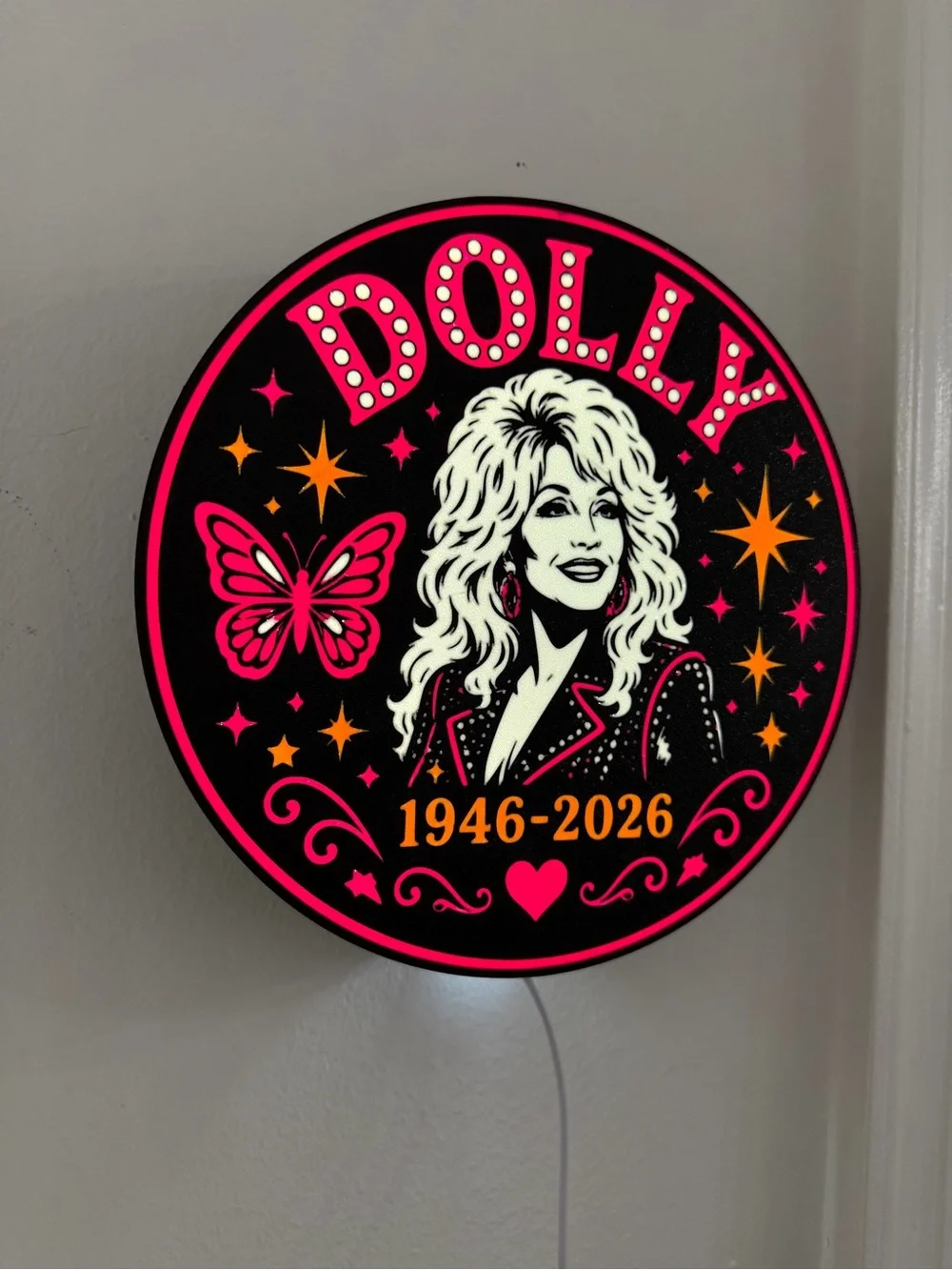 Dolly Tribute LED Wall Sign - Pink & Orange